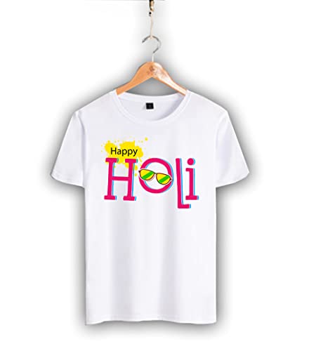 Image of Decor Production Men's /Women's Regular Fit -Colourful - Holi Tshirt Shirt for Men /Women Printed Round Neck Tshirt || Mens /Womens Tshirts Polycotton Half Sleeve