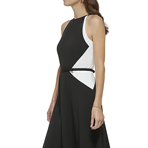 Dkny Women's Belted Midi Dress, Blk/Ivory, 10 #TOP3