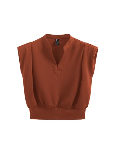 CIDER V-Neck Solid Pleated Crop Top