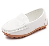 LONSOEN Toddler/Little Kid Boys Girls Soft Synthetic Leather Loafer Slip-On Boat-Dress Shoes/Sneakers,White,SHF103 CN26