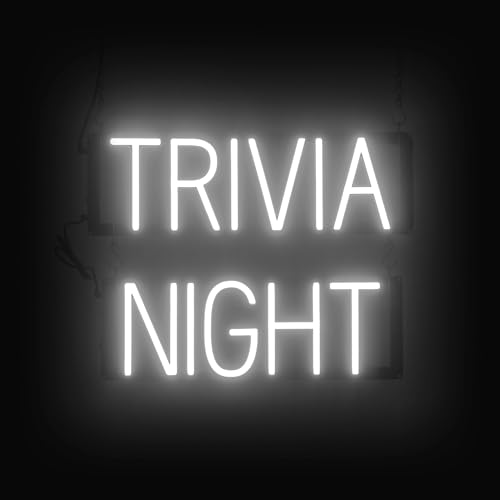 Image of SpellBrite LED Neon TRIVIA NIGHT Sign for Business - White, 20 inch x 15 inch | Ultra-Bright Click-Together Signage for Bars & Restaurants, with Visibility from 500 ft - 8 Animations, 6 Brightness Levels