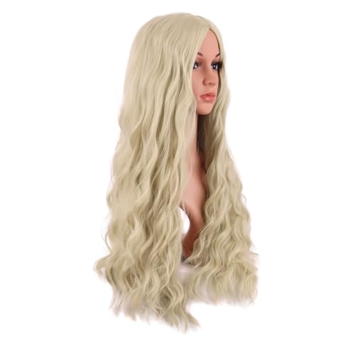 Image of MapofBeauty 28 Inch /70 cm Long Wavy Middle Part with No Bangs Synthetic Fiber Curly Fashion Women Party Cosplay Wig (Blonde)
