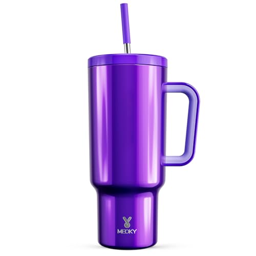 Meoky 40 oz Tumbler with Handle for Women: Stainless Steel Insulated Tumbler with Lid and Straw - 100% Leak Proof Tumbler for Home Office Car - Fashion Enthusiasts, Violet