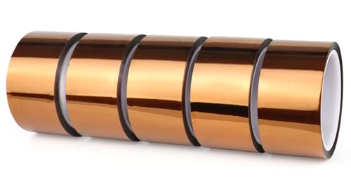 Image of BOMEI PACK Polyimide Tape, 5 Pack High-Temperature Resistant Tape 2inch x 33m(108ft), No Residue Heat-Resistant Tape for Electric Task, 3D Printing, Soldering, Sublimation, Masking