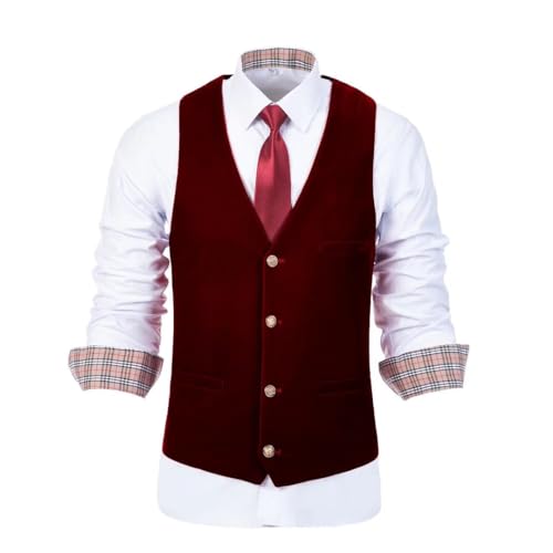 Wehilion Velvet Men's Vest V Neck 4 Button Slim Fit Dress Suit Vest Waistcoat Modern Fit2