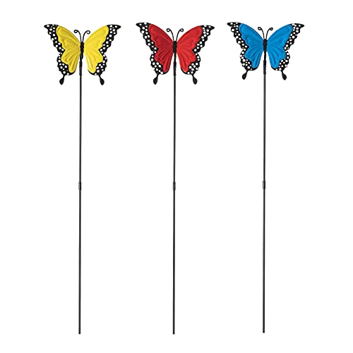 Glitzhome 3 Sets Metal Butterfly Yard Stakes, 22" H Lifelike Fluttering Butterflies Yard Stake Decorative Garden Ornament For Indoor Or Outdoor Spring Garden Decoration #TOP12
