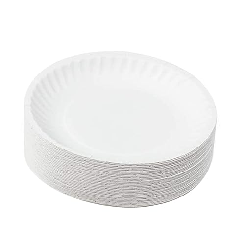 CIYODO 50pcs DIY Paper Plate Painting Materials Disposable Paper Plates for Boys and Girls Party Food Trays Drawing Props White