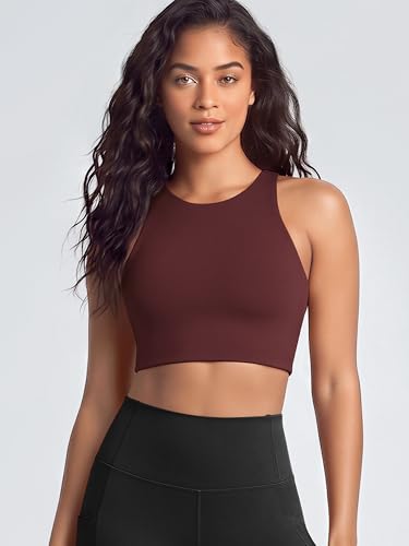 Image of ODODOS Racerback Tank Bra for Women High Neck Non Padded Medium Support Sports Bra Workout Yoga Crop Tops