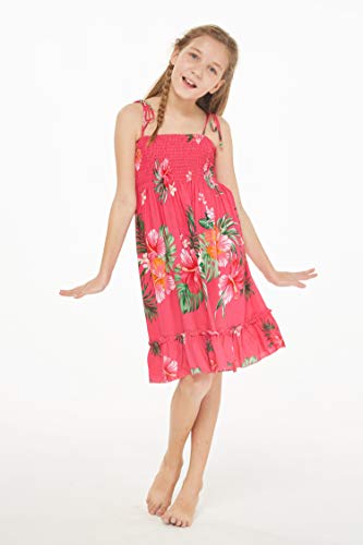 Girl Hawaiian Elastic Top Strap Dress in Pretty Tropical Hot Pink4