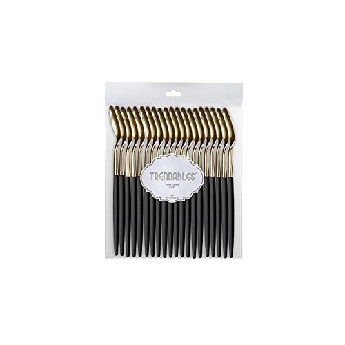 Trendables 120 Pack Two Toned Heavy Duty Plastic Silverware Spoons - Stunning Dual Colored Black And Gold Disposable Plastic Spoons - Disposable Utensils For Wedding Parties And All Occasions #TOP2