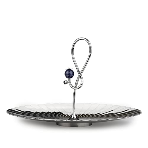 Image of ARTTDINOX Poppy Pole Large Platter with Lapiz Lazuli Stone | Premium Stainless Steel Serving Platter | Luxury Tableware for Elegant Dining & Entertaining | By Jindal Lifestyle