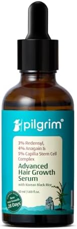 PILGRIM Redensyl 3%+Anagain 4% Advanced Hair Growth Serum For Scalp(50Ml) With Natural Ingredients Korean Black Rice,Controls Hair Fall,Stimulates,Increases Hair Density|Hairgrowth Serum For Unisex