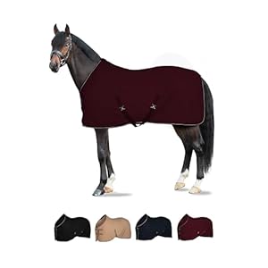 HORZE Kiel Fleece Horse Cooler Blanket | Quick-Dry Fleece Horse Cooler Sheet with X-Surcingles & Tail Cord – Dark Red – 81 in