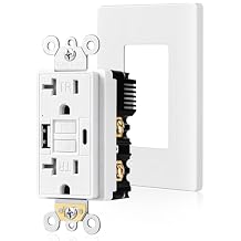SURAIELEC 20 Amp GFCI Outlet with USB-C & USB-A Ports, Self-Test GFCI Electrical Outlet Combination with USB, Tamper-Resistant GFCI Outlet, Screwless Wall Plate Included, ETL Listed, White,1-Pack