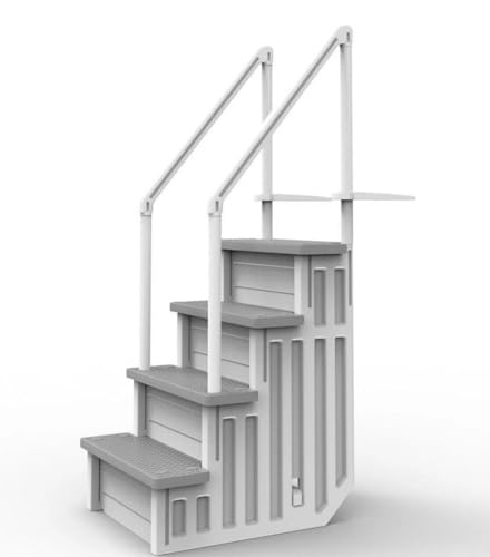 Escalera para piscina blanca con peldaños grises 81 pulg alto miniatura 1