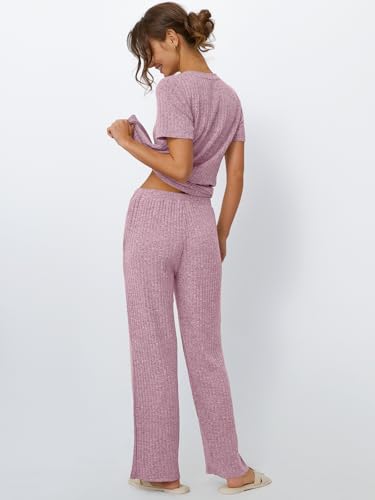 Image of LILLUSORY Womens Lounge Sets 2 Piece Matching Travel Outfits | Lightweight Ribbed 2 Piece Set, Breathable, Stretchy, Wrinkle-Resistant, Travel Ready, Versatile