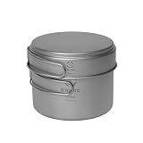 S'more Titanium Cooking Set, Ultralight Eco-Friendly Camping Cookware, 1600ml Pot and 500ml Pan 2 in 1 with Folding Handle for Hiking, Traveling, and Picnic(Large)