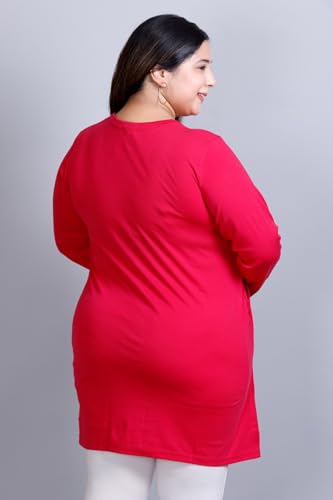 Image of CUPID Women's Cotton Plus Size Plain Full Sleeves Long Top for Summer n Semi Summers with One Side Pocket for Ladies Solid T Shirt