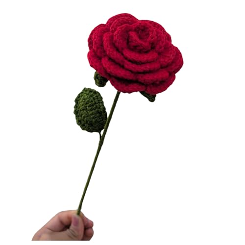 Image of Prapti Handicrafts Handmade Crochet Rose Artificial Forever Flowers for Vase, Home Decoration (2, red Rose)