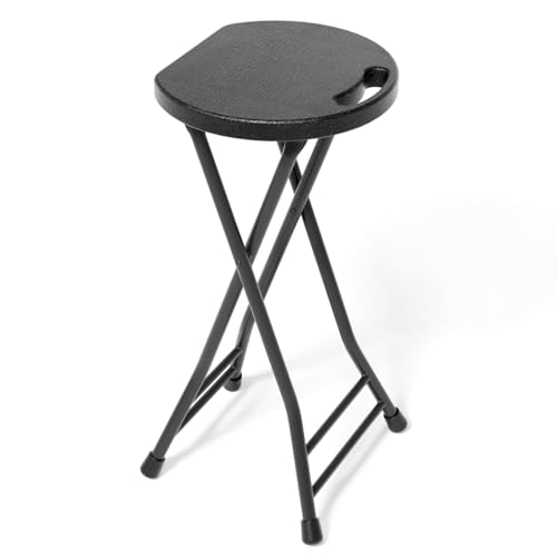 LEDLAY24 Inch Folding Stool with Handle - 500LBS Capacity Portable Foldable Stool with Non-Slip Feet Heavy-Duty Steel & Plastic Collapsible Stool for Indoor Outdoor Use Black
