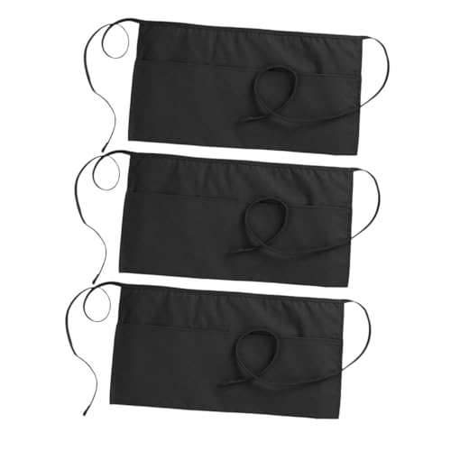 Tablier noir serveur restaurant avec poches et ceinture ajustable en lot de 3