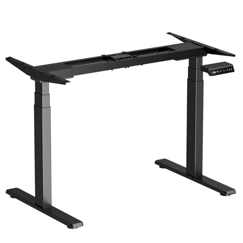 Image of Dual Motor 3 Stage Electric Height Adjustable Standing Desk Table| 120KG Wt Cap| 3 Year Warranty| Fit 47 inch-71 inch Tabletop| Cable Management, Headphone & Cup Holder (BK Frame Only | No Tabletop)