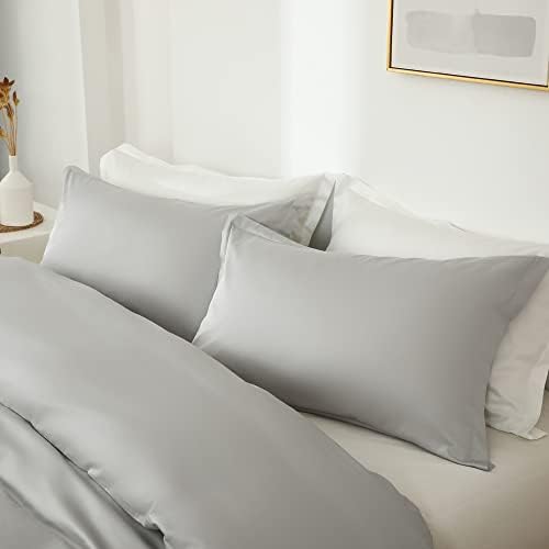 homebox Cotton Duvet Cover Set - 100% Egyptian Cotton Grey Bedding Set Queen Size - 1200 Thread Count Breathable and Soft Duvet Cover Set for All Seasons(Queen, 90x90'')