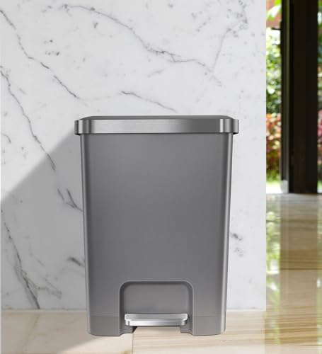 Image of Obsessions EKO 15L Plastic Step Bin with Pedal, Waste Storage Trash Can Ideal for Home, Kitchen and Office, Grey