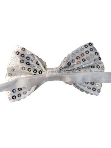 BookMyCostume Silver Sequin Bow Tie - Adjustable Glitter Bow for Fancy Dress, Stage Performances for Kids & Adults - Image 2 thumbnail