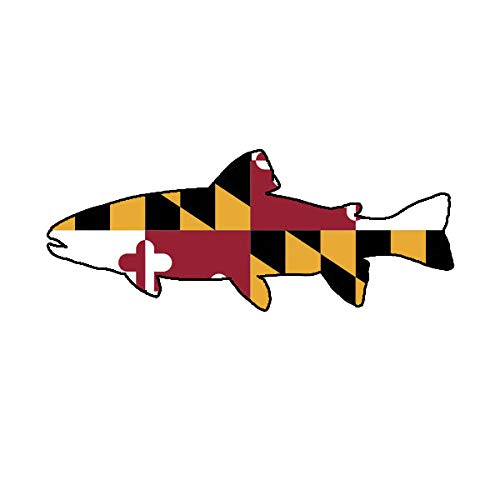 EW Designs Maryland State Shaped Trout Sticker Decal Vinyl MD Fly Fishing Fish Bumper Sticker Vinyl Sticker Car Truck Decal 5"