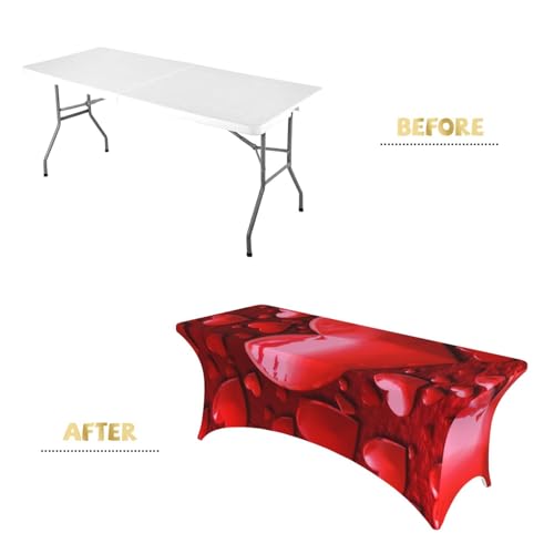 Nappe de table extensible élasthanne lavable nappe rectangulaire cœurs décoration fête - 5
