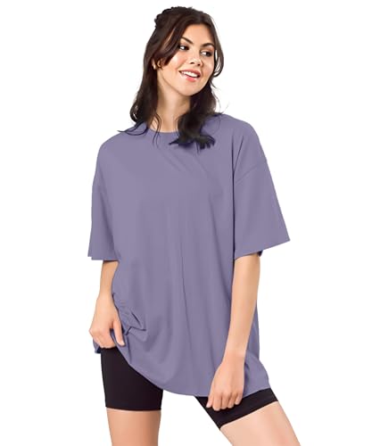 Image of SHODOX Women's Cotton Blend Oversized Drop Shoulder Solid T-Shirt(Pack of 1)
