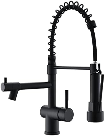 Kicimpro Commercial Faucet with Sprayer, Matte Black Kitchen Faucet Modern Single Handle High Arc Black Stainless Steel Kitchen Sink Faucet for One Hole Or Three Hole Sink