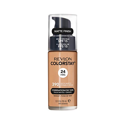 Revlon Colorstay Liquid Foundation Make-up für Mischhaut/fettige Haut LSF 15, Longwear Mittlere vollständige Deckung mit mattem Finish, Rich Maple (390), 30 ml