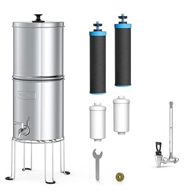 Alkaline Waterdrop Gravity-fed Water Filter System, Increase PH, Reduces Fluoride and up to 99% of Chlorine, with 4 Filters and Metal Spigot, King Tank Series, 2.25G