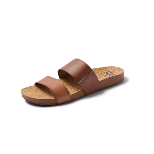 REEF Cushion Vista Womens Fashion Slide Sandal, Vegan Leather Strap, Ultra Soft Cushion Footbed, Espresso Duo, 10