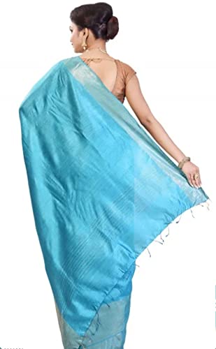 CHARKHA SILK blue tussar silk saree in tussar silk – image 3