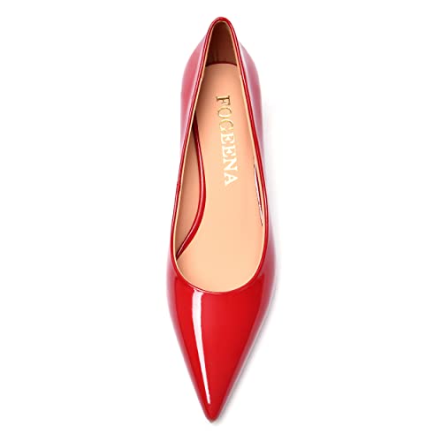 FOGEENA Womens Business Patent Casual Pointed Toe Slip On Kitten Leather Low Heel Pumps Shoes 1.38 Inch3