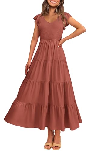 PRETTYGARDEN Women's Summer Flowy Maxi Dress Casual Cap Sleeve V