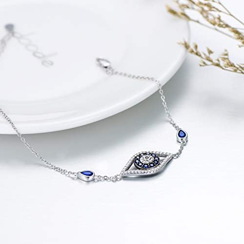 PEIMKO Evil Eye Bracelet With Blue Cubic Zirconia 925 Sterling Silver Link Bracelets For Women Girls Wife Girlfriends Friends Bangles with Adjustable Chain as Gifts of Birthday Anniversary Chrismas