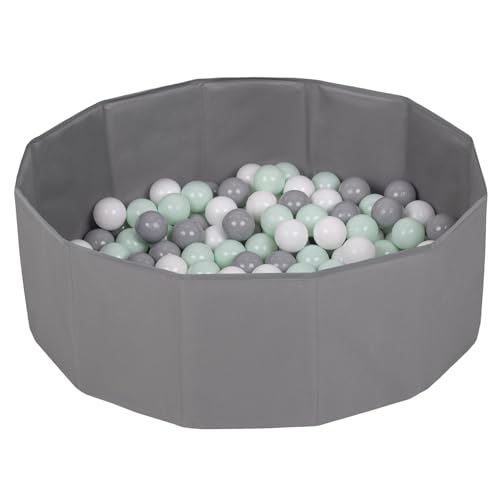 Petsona Hundepool Für Hunde Faltbarer Hundeplanschbecken Mit Bunten Bällen, Hundebadewanne Spielbereich Und Planschbecken Katzen, Grau: Weiß/Grau/Mint