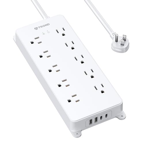 Image of TROND Surge Protector Power Strip, 4000J, ETL Listed. Flat Plug 5ft