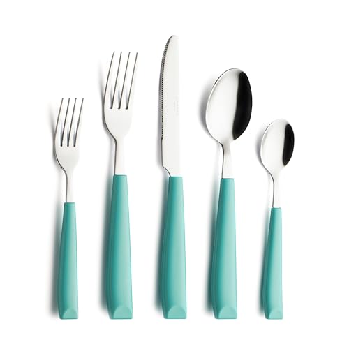 ANNOVA Ensemble de couverts en acier inoxydable de 20 pièces avec poignées colorées agréables à tenir - (Turquoise).