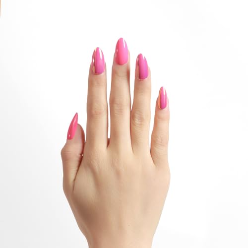 Tejecu Press On Nails - Medium Almond False Nails, Bright-coloured Rose Red Reusable Stick On Nails for Women, 12 Sizes, 24pcs Acrylic Nails Set — view 2