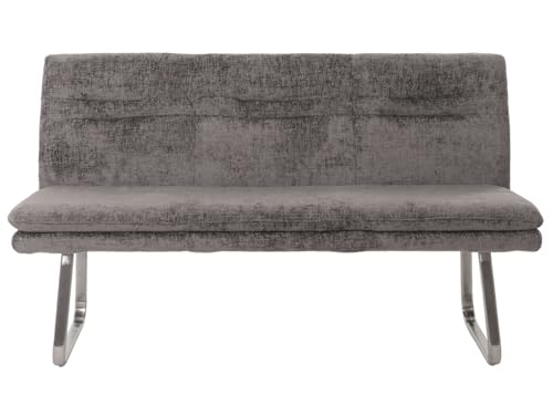 Mendler Sitzbank HWC-H70, Esszimmerbank Bank Polsterbank, Lehne Stoff/Textil Chenille Edelstahl gebürstet 160cm - dunkelgrau