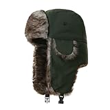 LLmoway Trapper Hat Winter Hats with Ear Flaps Faux Fur for Men Women Outdoor Fishing Hunting Skiing Warm Blackish Green
