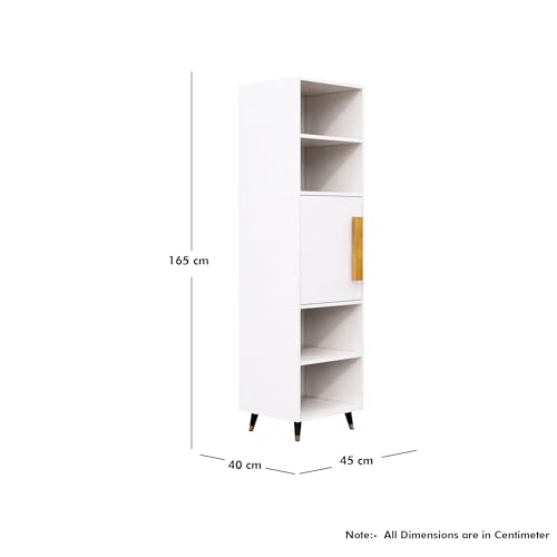 Image of Bniture Bookshelf for Home | Engineered Wood Book Shelf with 1 Door & 4 Shelf | Open Book Shelf Stand for Library | Multipurpose Display Organizer for Living Room, Study & Office | Frosty White
