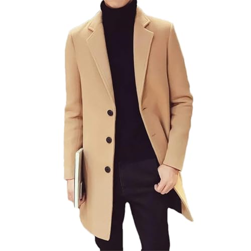 Manteau long en coton mélangé pour homme coupe-vent kaki taille S