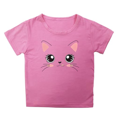 Kids Girls Shirt Summer Loose Crewneck Casual Cute Cat Printed Short Sleeve T Shirt Tops Graphic Tees