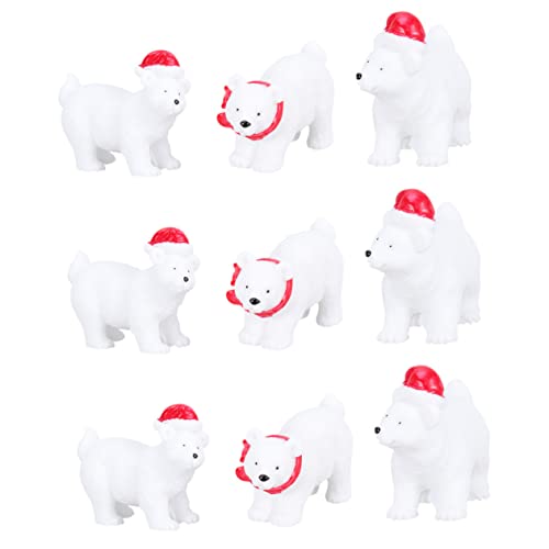 TOYANDONA 9pcs Mini Christmas Polar Bear Resin Figures Winter Animals Miniature Ornaments Red Scarf Santa Hat Bear Desktop Decoration Random Style